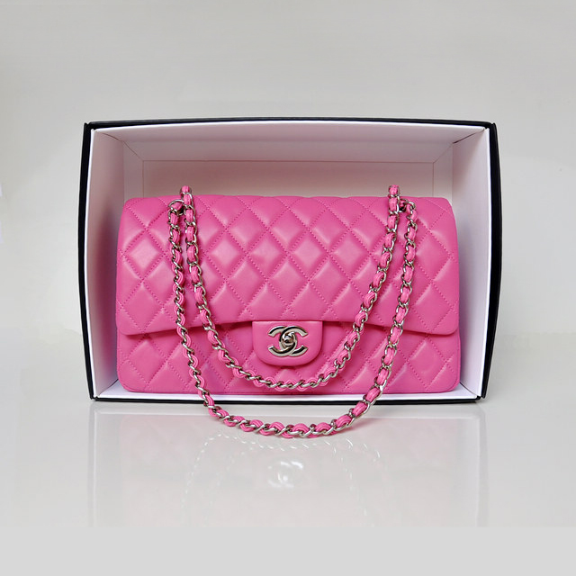 Chanel Classic Flap Bag 1113 Original Lambskin leather in Rose with Silver