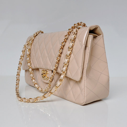 Chanel Classic Flap Bag 1113 Original Patent leather in Apricot with Gold