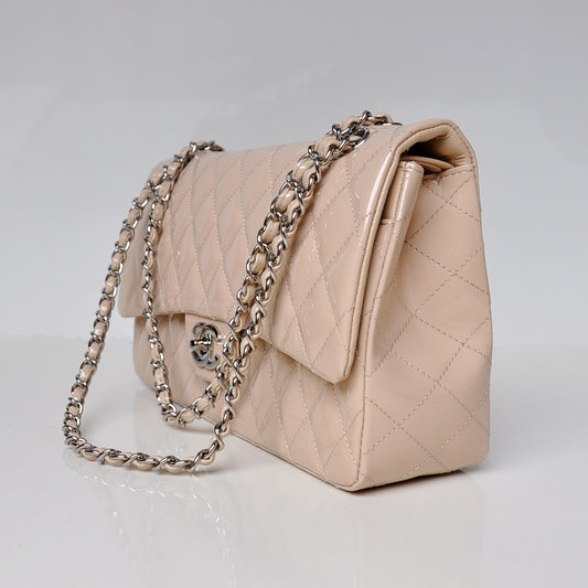 Chanel Classic Flap Bag 1113 Original Patent leather in Apricot with Silver