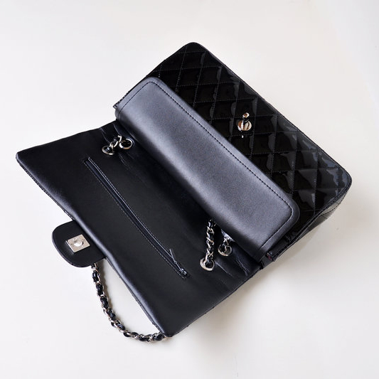 Chanel Classic Flap Bag 1113 Original Patent leather in Black with Silver