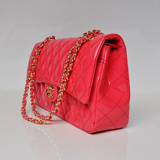 Chanel Classic Flap Bag 1113 Original Patent leather in Peach with Gold