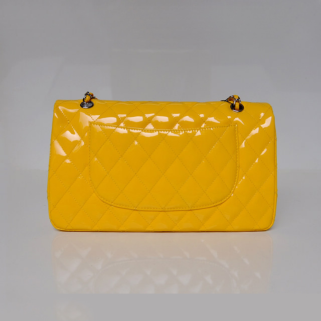 Chanel Classic Flap Bag 1113 Original Patent leather in Yellow with Gold