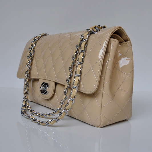 Chanel Classic Flap Bag 1113 Patent leather in Apricot with Silver