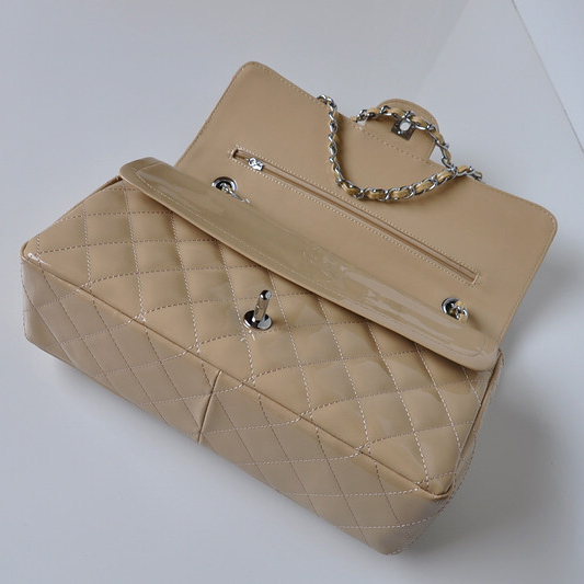 Chanel Classic Flap Bag 1113 Patent leather in Apricot with Silver