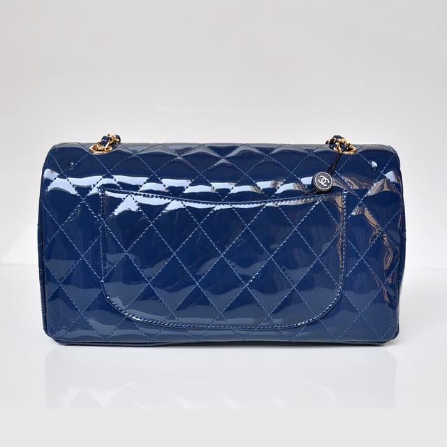 Chanel Classic Flap Bag 1113 Patent leather in Blue with Gold