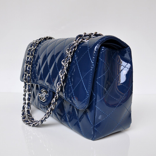 Chanel Classic Flap Bag 1113 Patent leather in Blue with Silver