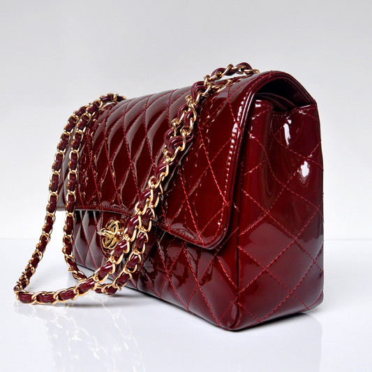 Chanel Classic Flap Bag 1113 Patent leather in Claret with Gold