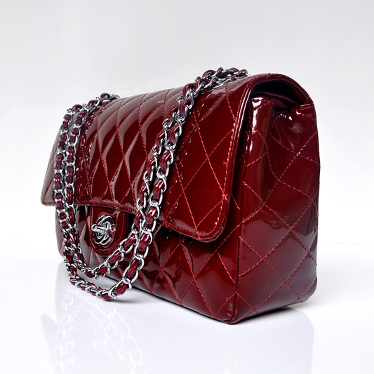 Chanel Classic Flap Bag 1113 Patent leather in Claret with Silver