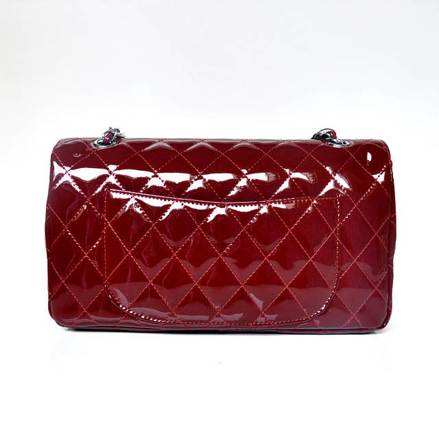 Chanel Classic Flap Bag 1113 Patent leather in Claret with Silver