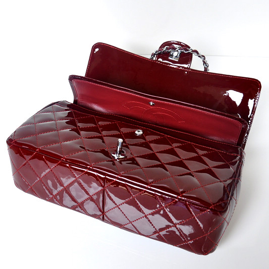 Chanel Classic Flap Bag 1113 Patent leather in Claret with Silver