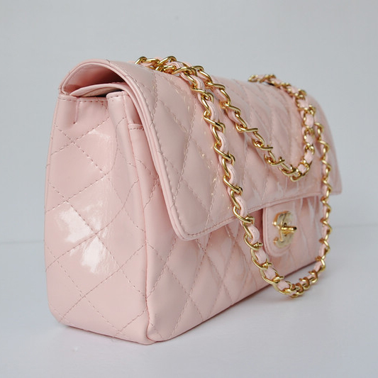 Chanel Classic Flap Bag 1113 Patent leather in Pink with Gold