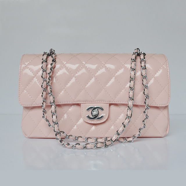 Chanel Classic Flap Bag 1113 Patent leather in Pink with Silver