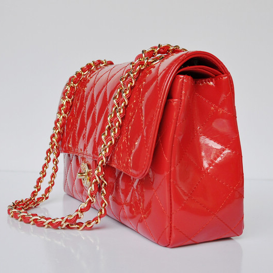 Chanel Classic Flap Bag 1113 Patent leather in Red with Gold