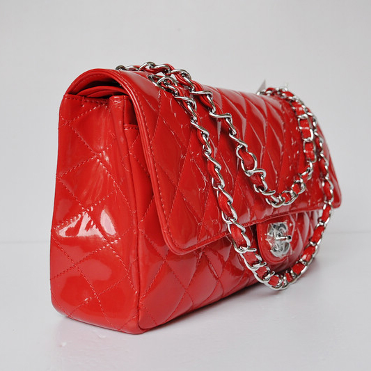 Chanel Classic Flap Bag 1113 Patent leather in Red with Silver