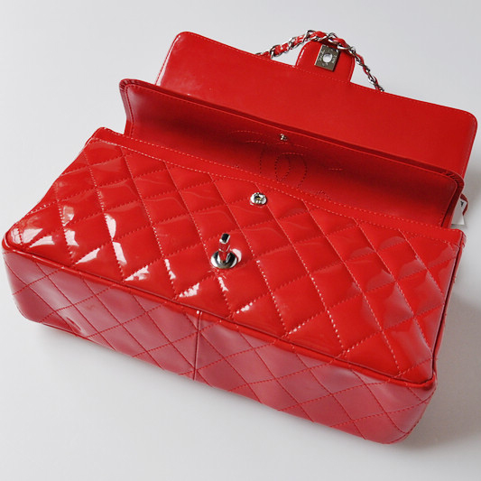 Chanel Classic Flap Bag 1113 Patent leather in Red with Silver