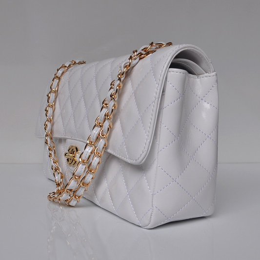 Chanel Classic Flap Bag 1113 Patent leather in White with Gold