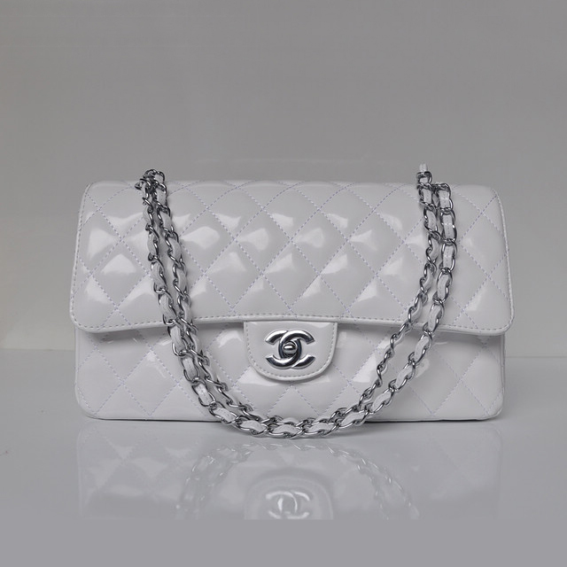 Chanel Classic Flap Bag 1113 Patent leather in White with Silver