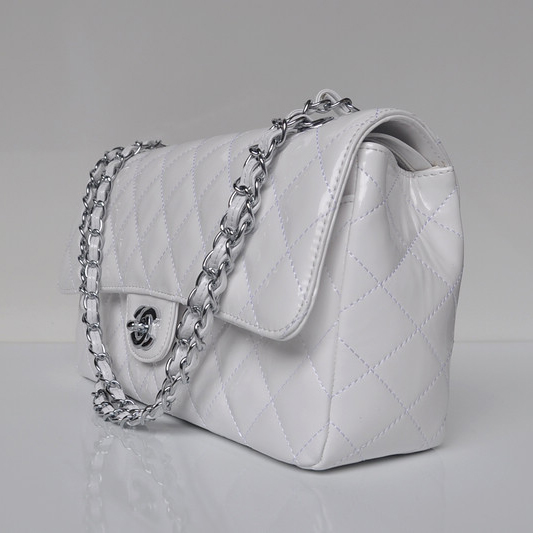 Chanel Classic Flap Bag 1113 Patent leather in White with Silver