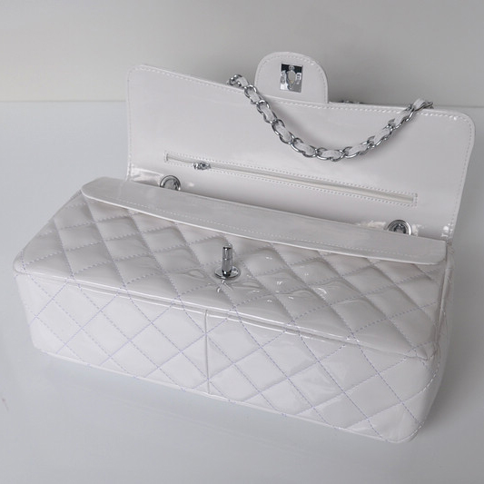 Chanel Classic Flap Bag 1113 Patent leather in White with Silver