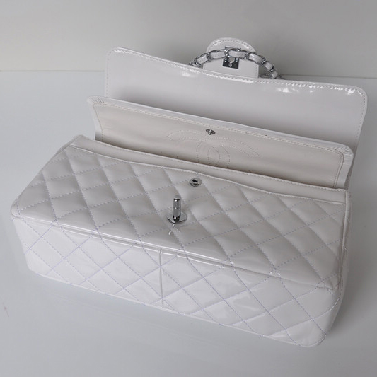 Chanel Classic Flap Bag 1113 Patent leather in White with Silver