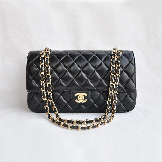 Chanel Classic Flap Bag 1113 Sheepskin leather in Black with Gold