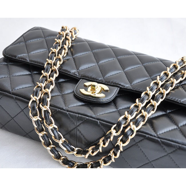 Chanel Classic Flap Bag 1113 Sheepskin leather in Black with Gold