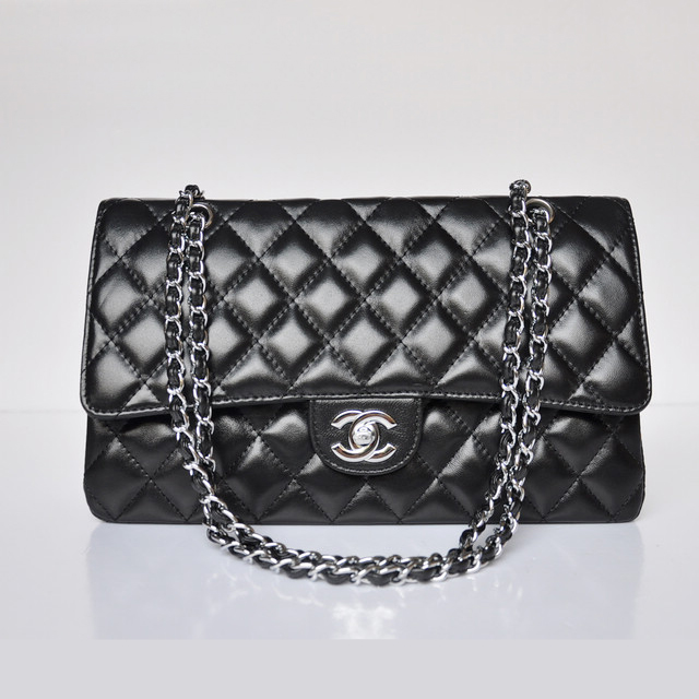 Chanel Classic Flap Bag 1113 Sheepskin leather in Black with Silver