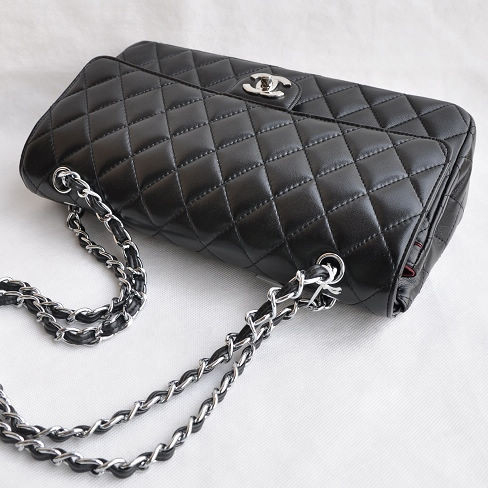 Chanel Classic Flap Bag 1113 Sheepskin leather in Black with Silver