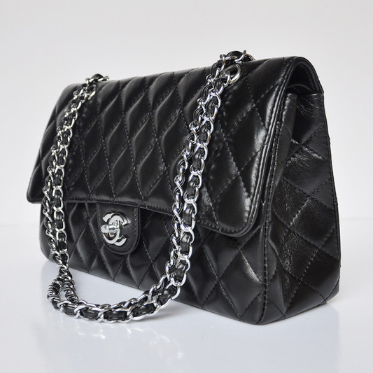 Chanel Classic Flap Bag 1113 Sheepskin leather in Black with Silver