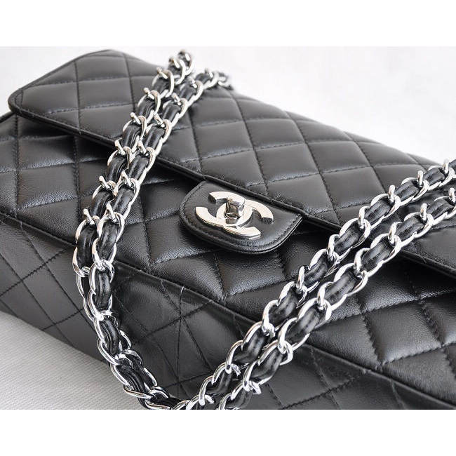 Chanel Classic Flap Bag 1113 Sheepskin leather in Black with Silver