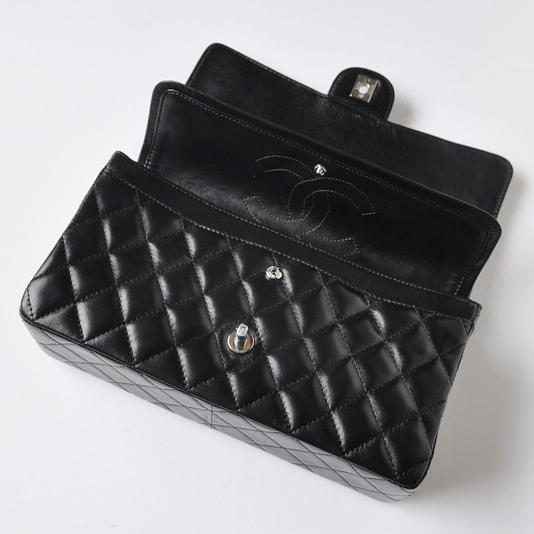 Chanel Classic Flap Bag 1113 Sheepskin leather in Black with Silver