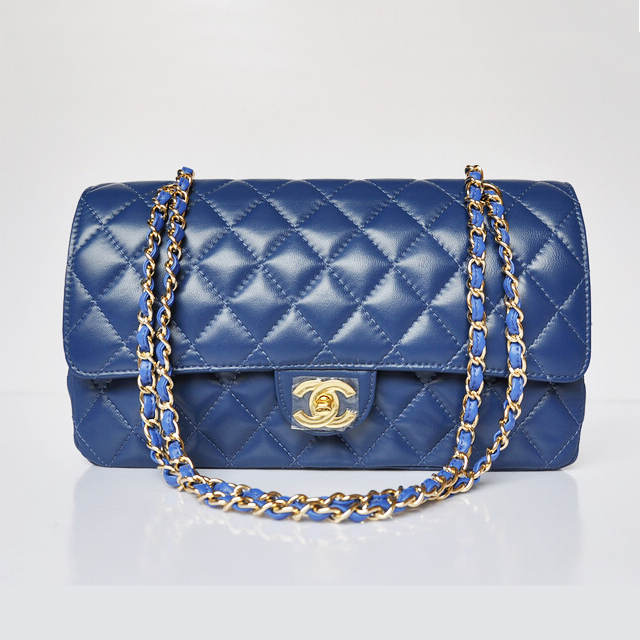 Chanel Classic Flap Bag 1113 Sheepskin leather in Blue with Gold