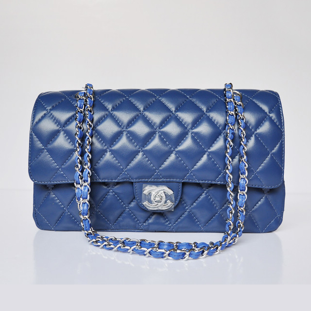 Chanel Classic Flap Bag 1113 Sheepskin leather in Blue with Silver