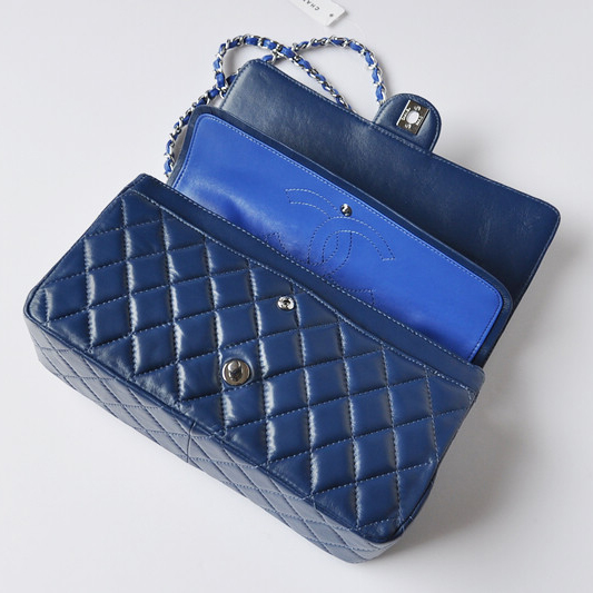 Chanel Classic Flap Bag 1113 Sheepskin leather in Blue with Silver