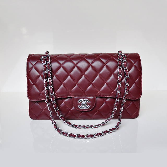 Chanel Classic Flap Bag 1113 Sheepskin leather in Claret with Silver