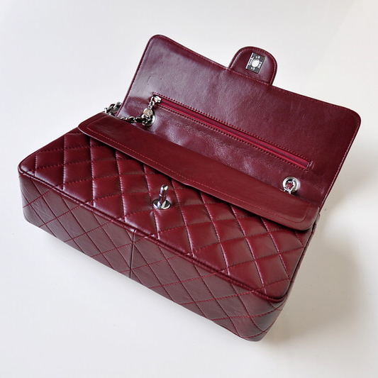 Chanel Classic Flap Bag 1113 Sheepskin leather in Claret with Silver