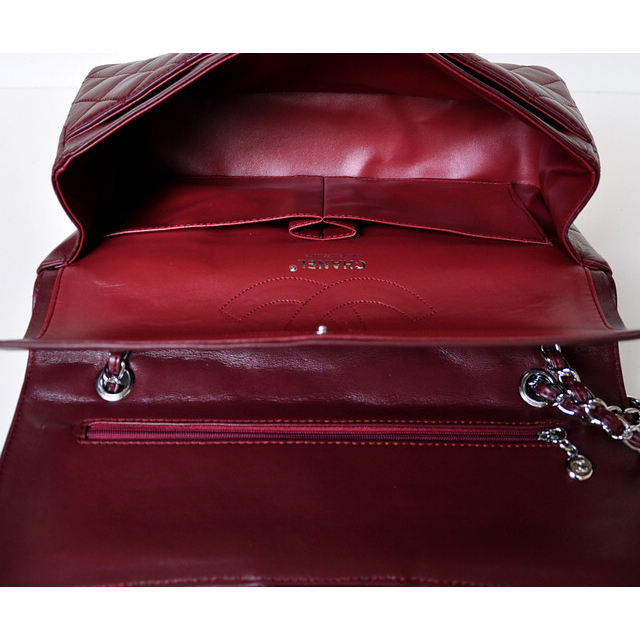 Chanel Classic Flap Bag 1113 Sheepskin leather in Claret with Silver