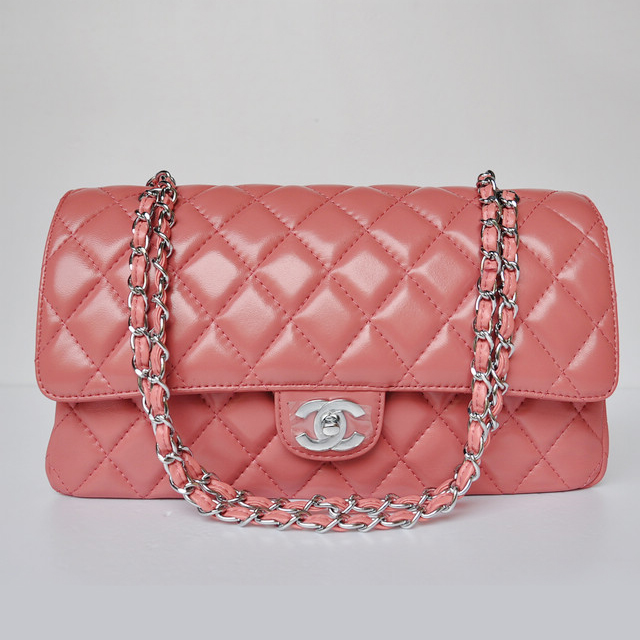 Chanel Classic Flap Bag 1113 Sheepskin leather in Peach with Silver