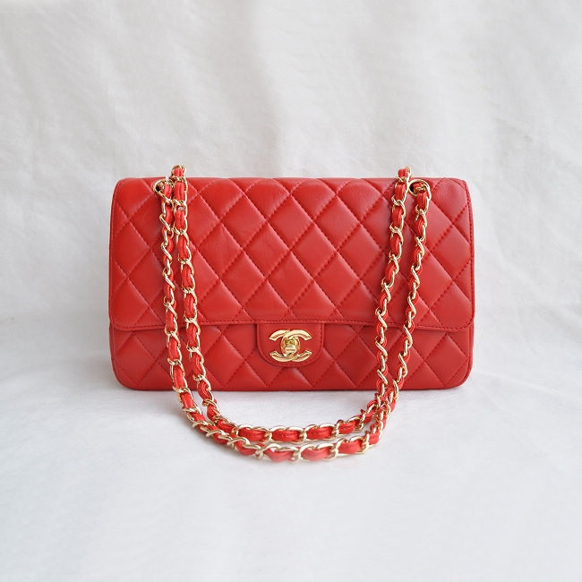 Chanel Classic Flap Bag 1113 Sheepskin leather in Red with Gold