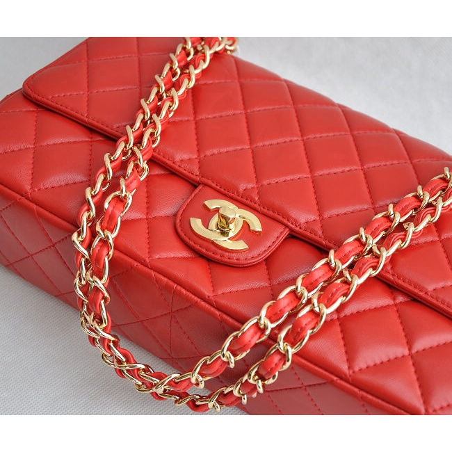 Chanel Classic Flap Bag 1113 Sheepskin leather in Red with Gold