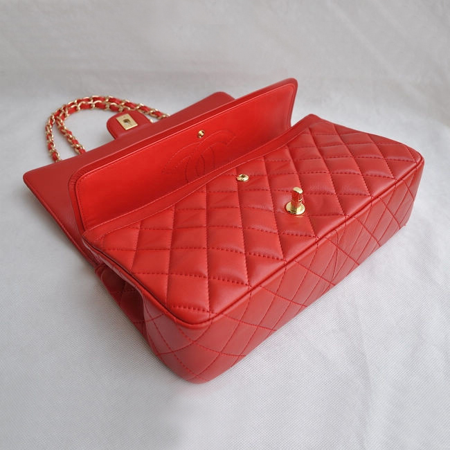 Chanel Classic Flap Bag 1113 Sheepskin leather in Red with Gold