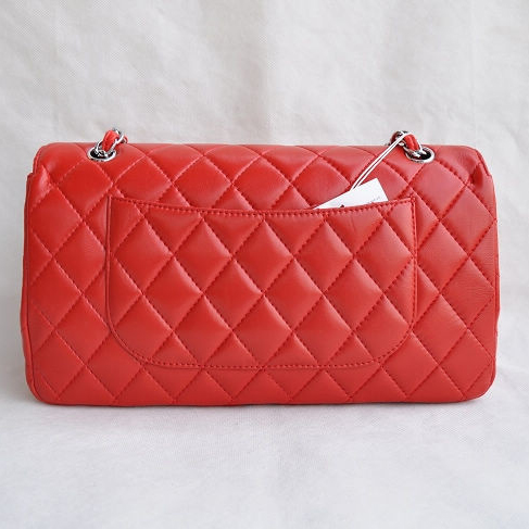 Chanel Classic Flap Bag 1113 Sheepskin leather in Red with Silver