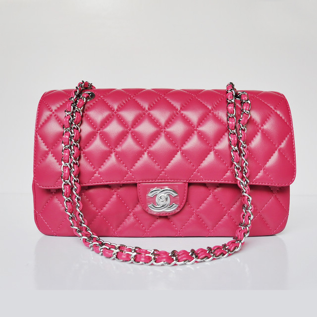 Chanel Classic Flap Bag 1113 Sheepskin leather in Rose with Silver