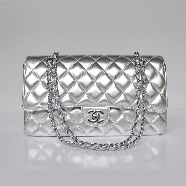 Chanel Classic Flap Bag 1113 Sheepskin leather in Silver with Silver