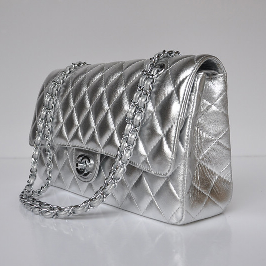 Chanel Classic Flap Bag 1113 Sheepskin leather in Silver with Silver