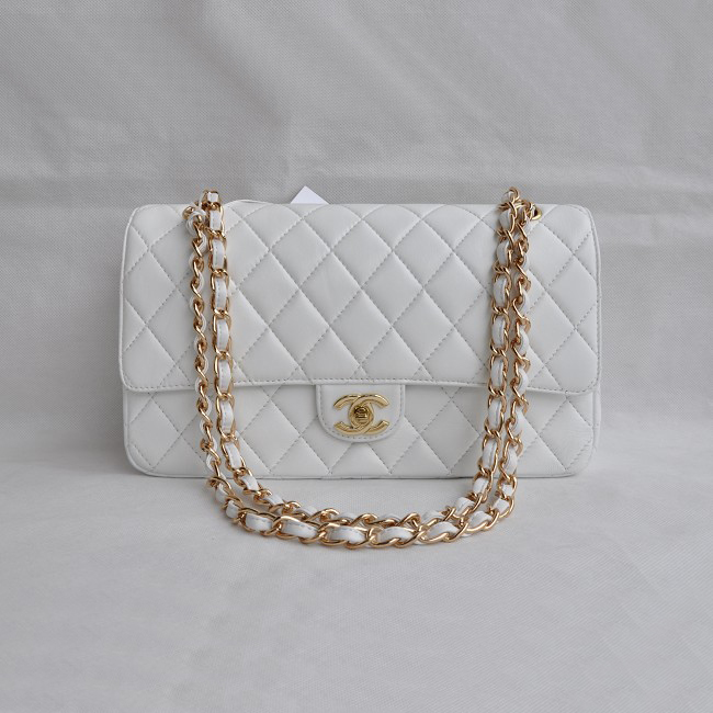 Chanel Classic Flap Bag 1113 Sheepskin leather in White with Gold