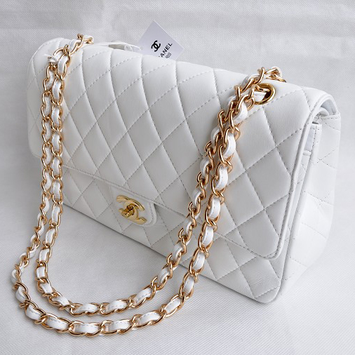 Chanel Classic Flap Bag 1113 Sheepskin leather in White with Gold