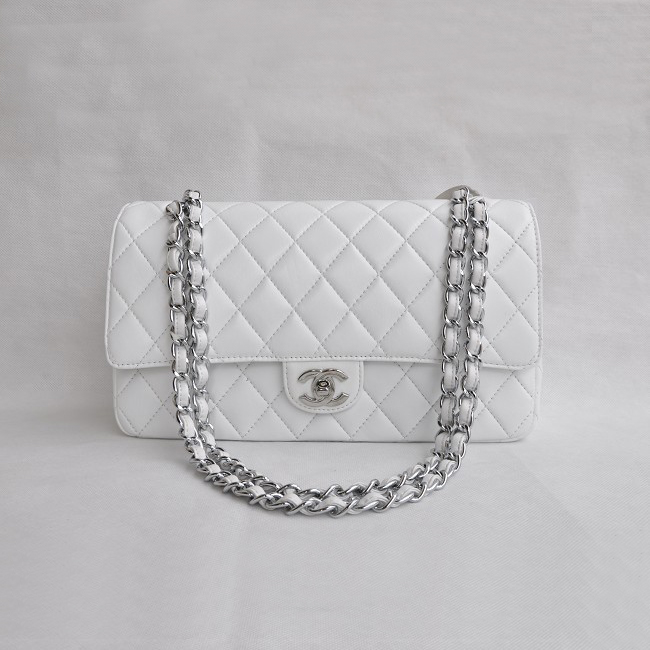 Chanel Classic Flap Bag 1113 Sheepskin leather in White with Silver