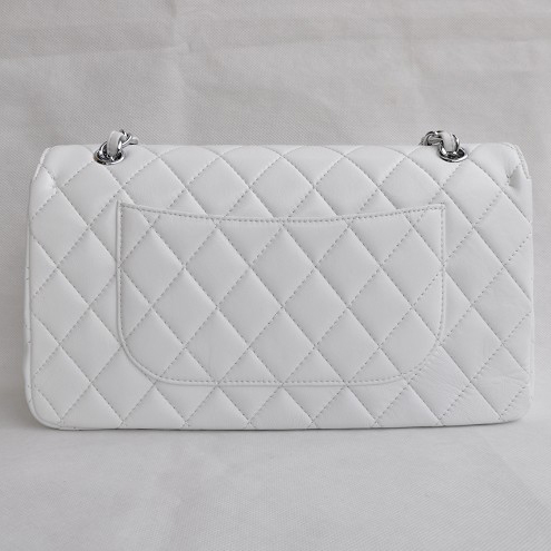 Chanel Classic Flap Bag 1113 Sheepskin leather in White with Silver