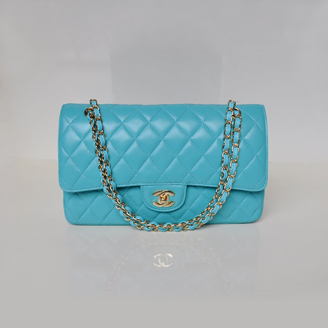 Chanel Classic Flap Bag 1113 Sheepskin leather in lake Blue with Gold